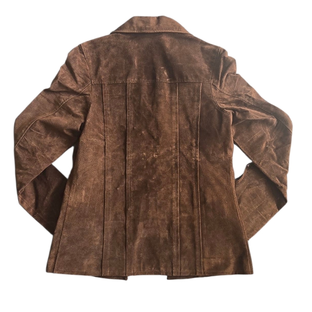 Brown Suede Women's Jacket With Fringes, Genuine Leather - Picture 2 of 7